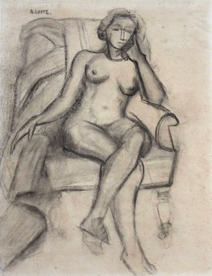 an image of a drawing of a nude woman sitting on a chair