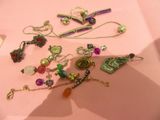 a pink table with a bunch of jewelry on it