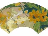 a fan with a painting of yellow flowers on it