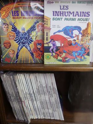 des livres posés sur une étagère d'une bibliothèque où se trouvent également des bandes dessinées