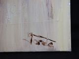 a close up of a painting of a boat on the water