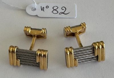 Paire de Boutons de Manchettes en or et acier, signés - FRED…