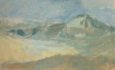 an image of a painting of a mountain with a sky in the background