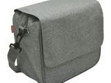 un gros plan sur un sac gris muni d'une bandoulière