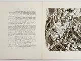 an open book with a drawing of a man on a horse