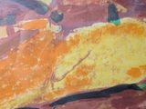 a painting of a fish on a plate on a table