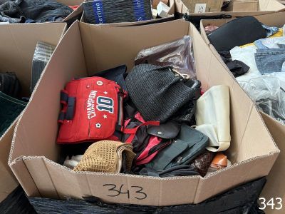a cardboard box filled with clothes and other items