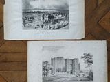two drawings of a castle on a wooden floor with a tree in the foreground