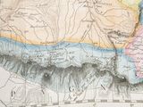 an old map of the middle of the world with mountains in the background