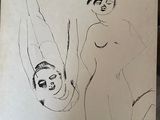 drawing of a man and a woman standing next to each other on a table