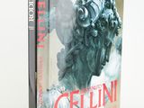 the book cover of the novel cellini is shown on a white surface