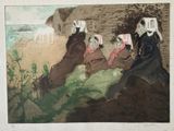 une image représentant un tableau où l'on voit un groupe de femmes assises par terre