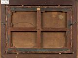 an old wooden window with a wire in the middle of it