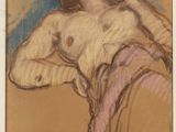 dessin représentant une femme nue allongée sur le dos, dans un cadre blanc