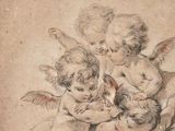 a drawing of three cherenshes playing with a baby