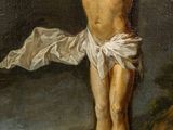 an oil painting of a man on a cross with a cloth draped around his body