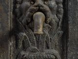 a close up of a lion ' s head on a door
