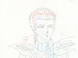 drawing of a male anime character with red hair and blue eyes
