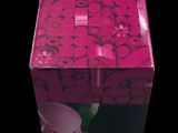 a pink box that has a picture of a cat on it