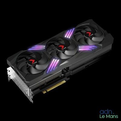 a close up of a graphics card with three fans on it