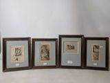 four framed pictures of a man and a woman in front of a white wall