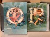 two greetings in a box with a picture of angels