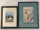 two framed pictures of a couple of people on the beach