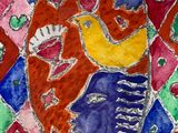 an image of a painting of a bird on a colorful background