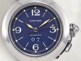 a close up of a wrist watch with a blue face
