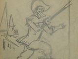 drawing of a man holding a rifle and a rifle in his right hand