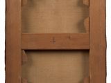 an image of a picture of a wooden frame with a label on it