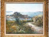 an image of a painting of a landscape with a castle in the distance