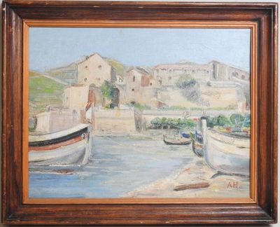 a picture of a painting of a boat in the water
