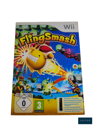 Le jeu Wii « Fling Smash » est présenté sur une surface blanche