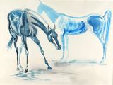 two horses that are standing next to each other