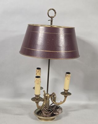 an image of a table lamp with a purple shade on it