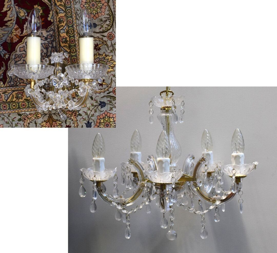 Applique à deux bras de lumière et un lustre style MURANO