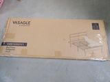 packaging for a bed with a metal frame sitting on a floor