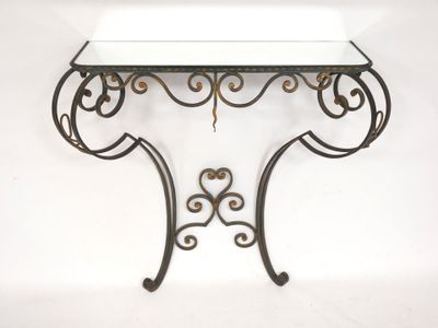 table console en fer forgé avec plateau en verre