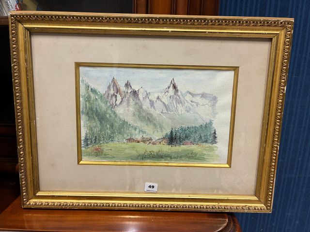 École française XXème « Paysage de montagne ». Aquarelle. Signée ...