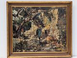 an oil painting of a painting of a street scene in a frame