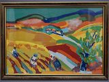 un tableau représentant des personnes à cheval dans un champ