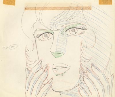 dessin représentant le visage d'une femme avec une cigarette à la bouche