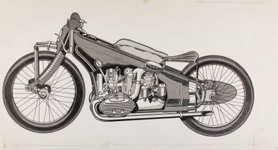 un dessin représentant une moto posée sur une table