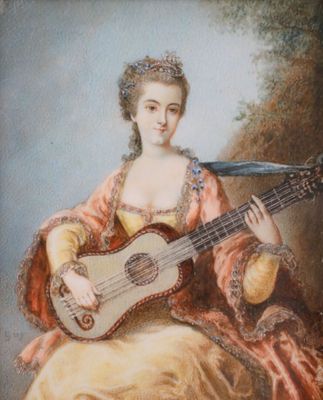 tableau représentant une femme avec une guitare sur les genoux