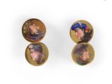 two pairs of gold - plated earrings with portraits of women