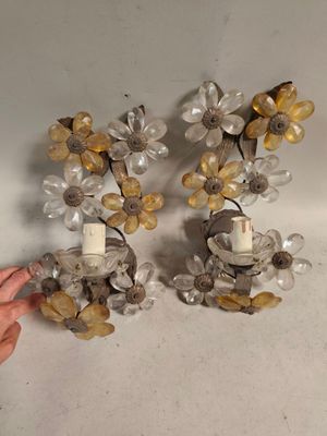 paire d'appliques murales vintage en verre et fleurs