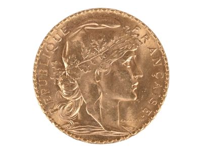 Pièce de 20 francs or au coq, 1909. Petites usures. - Photo 1