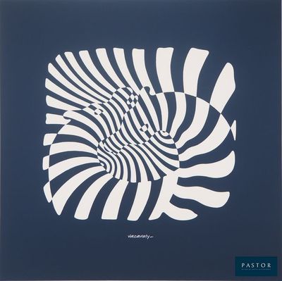 une affiche bleue et blanche ornée d'un motif en spirale