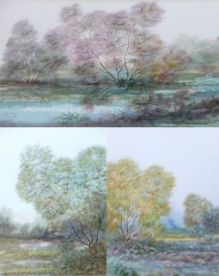 Guy RIBES (né en 1948), "Paysages arborés", suite de 3 aquar…